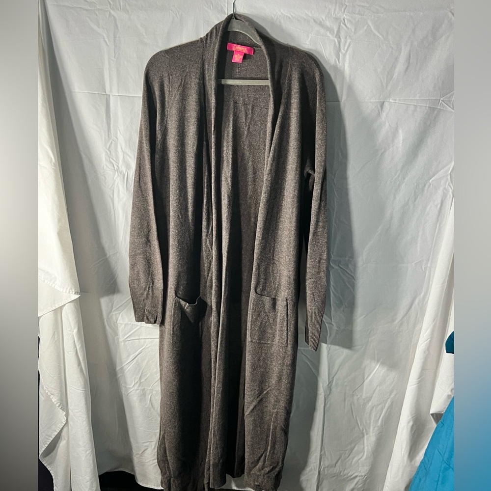 Cloud-like 100% cashmere longline cardigan in light dusty rose/brown